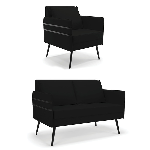 Kit 01 Namoradeira 02 Lugares E 01 Poltrona Mari Linho Pés Pa