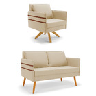 Kit 01 Namoradeira 02 Lugares E 01 Poltrona Mari Suede Bege B