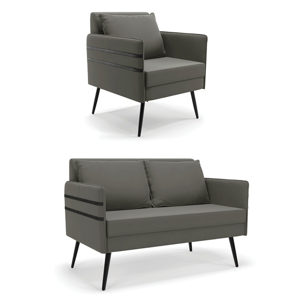 Kit 01 Namoradeira 02 Lugares E 01 Poltrona Mari Suede Grafit