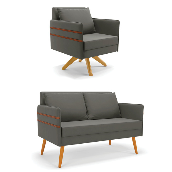 Kit 01 Namoradeira 02 Lugares E 01 Poltrona Mari Suede Grafit