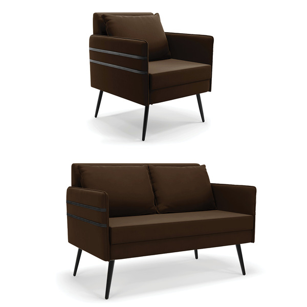 Kit 01 Namoradeira 02 Lugares E 01 Poltrona Mari Suede Marrom