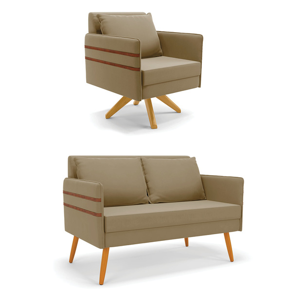 Kit 01 Namoradeira 02 Lugares E 01 Poltrona Mari Suede Marrom