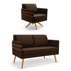 Kit 01 Namoradeira 02 Lugares E 01 Poltrona Mari Suede Marrom