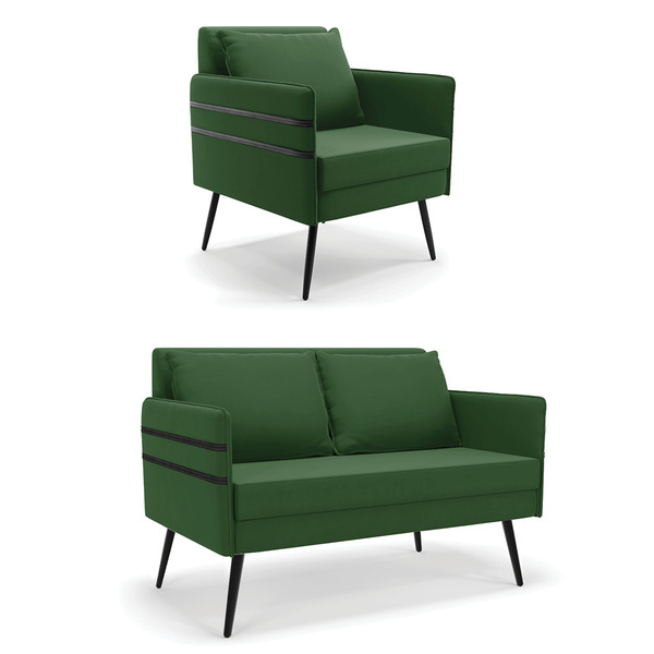 Kit 01 Namoradeira 02 Lugares E 01 Poltrona Mari Suede Pés Pa