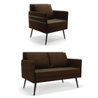 Kit 01 Namoradeira 02 Lugares E 01 Poltrona Mari Suede Pés Pa