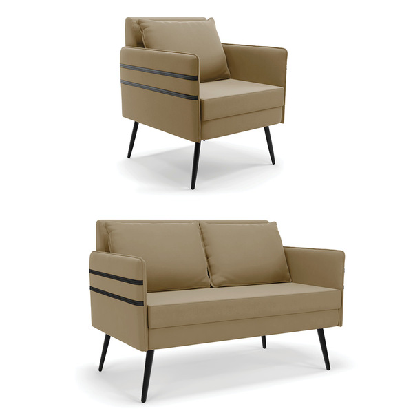 Kit 01 Namoradeira 02 Lugares E 01 Poltrona Mari Suede Pés Pa