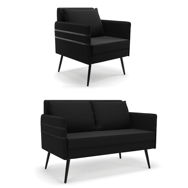 Kit 01 Namoradeira 02 Lugares E 01 Poltrona Mari Suede Pés Pa