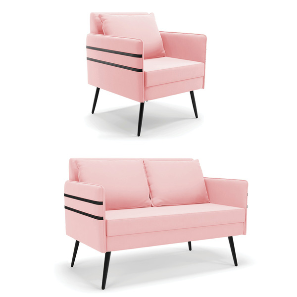 Kit 01 Namoradeira 02 Lugares E 01 Poltrona Mari Suede Pés Pa