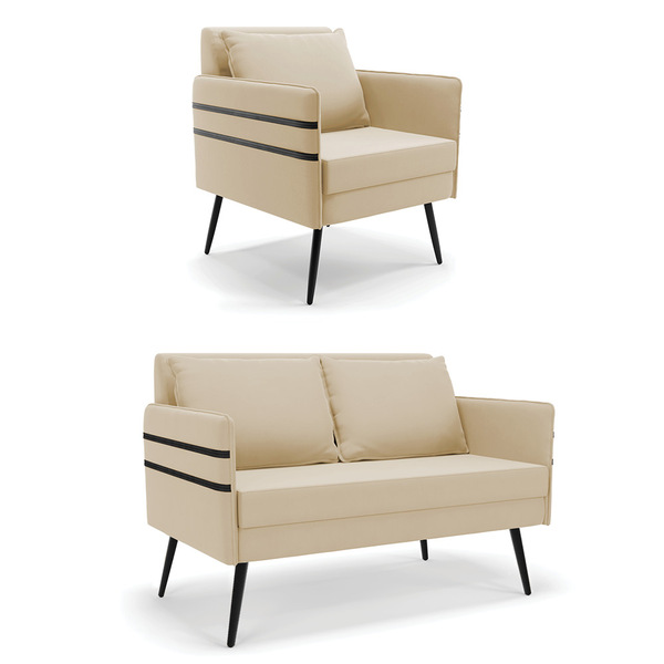 Kit 01 Namoradeira 02 Lugares E 01 Poltrona Mari Suede Pés Pa