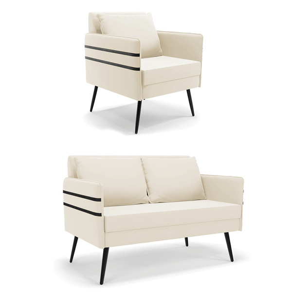 Kit 01 Namoradeira 02 Lugares E 01 Poltrona Mari Veludo Bege