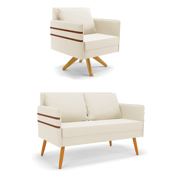 Kit 01 Namoradeira 02 Lugares E 01 Poltrona Mari Veludo Bege