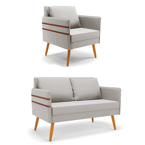 Kit 01 Namoradeira 02 Lugares E 01 Poltrona Mari Veludo Cinza