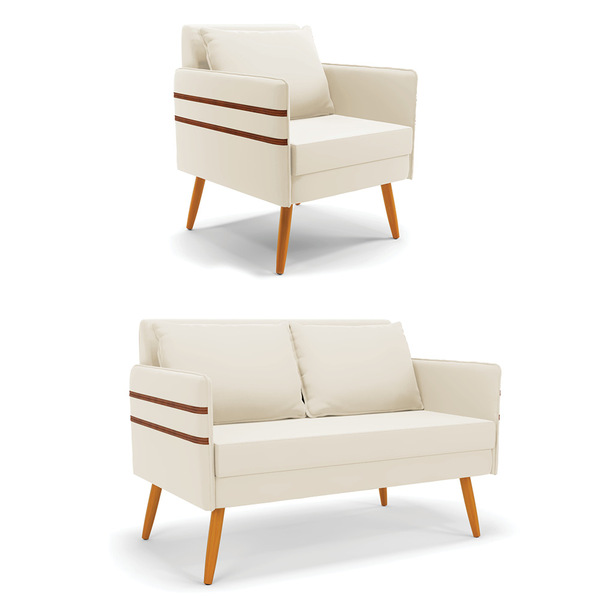 Kit 01 Namoradeira 02 Lugares E 01 Poltrona Mari Veludo Pés P