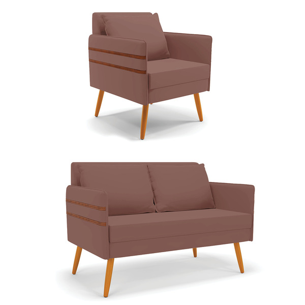 Kit 01 Namoradeira 02 Lugares E 01 Poltrona Mari Veludo Pés P