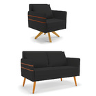 Kit 01 Namoradeira 02 Lugares E 01 Poltrona Mari Veludo Preto