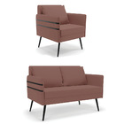 Kit 01 Namoradeira 02 Lugares E 01 Poltrona Mari Veludo Rosê