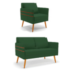 Kit 01 Namoradeira 02 Lugares E 01 Poltrona Mari Veludo Verde