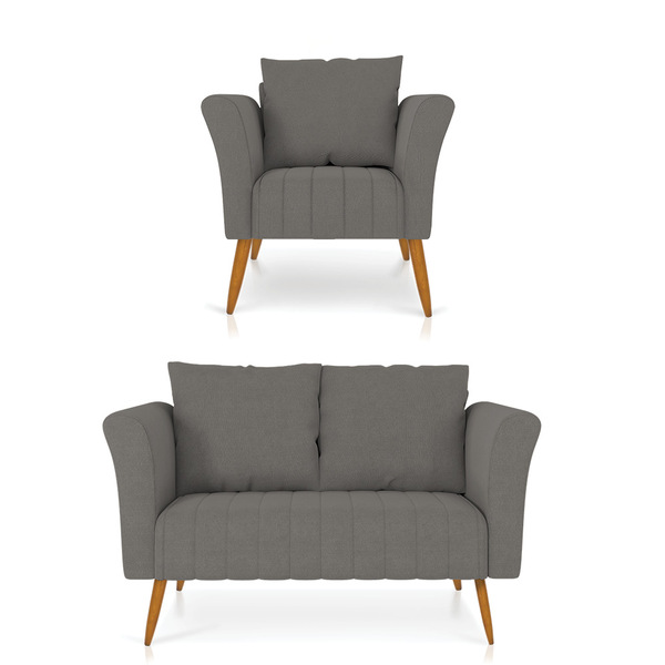 Kit 01 Namoradeira 02 Lugares E 01 Poltrona Marilia Linho Gra