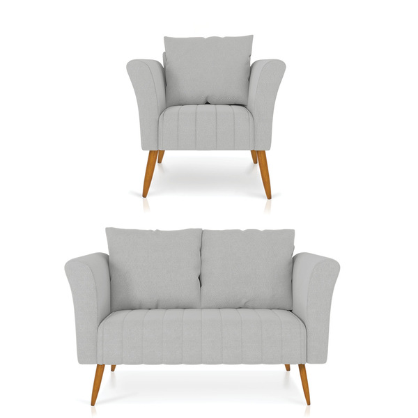 Kit 01 Namoradeira 02 Lugares E 01 Poltrona Marilia Linho Pés