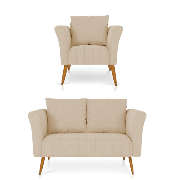 Kit 01 Namoradeira 02 Lugares E 01 Poltrona Marilia Linho Pés