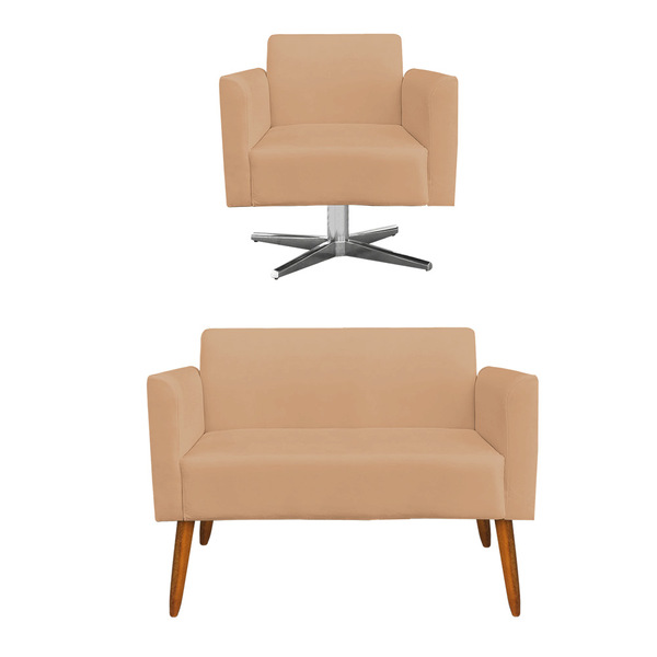 Kit 01 Namoradeira 02 Lugares E 01 Poltrona Marisa Suede Base