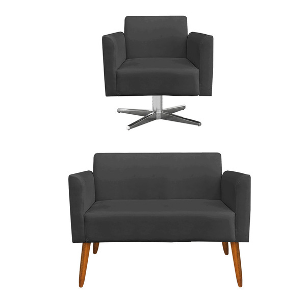 Kit 01 Namoradeira 02 Lugares E 01 Poltrona Marisa Suede Base