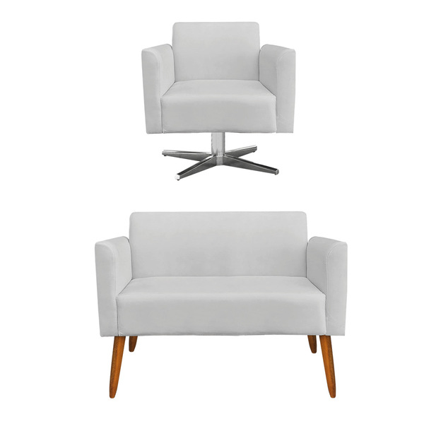 Kit 01 Namoradeira 02 Lugares E 01 Poltrona Marisa Suede Cinz