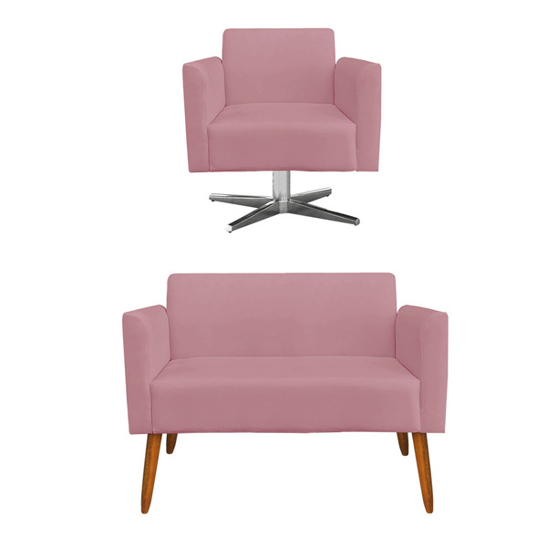 Kit 01 Namoradeira 02 Lugares E 01 Poltrona Marisa Suede Rosê
