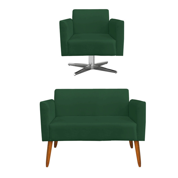 Kit 01 Namoradeira 02 Lugares E 01 Poltrona Marisa Suede Verd