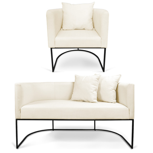 Kit 01 Namoradeira 02 Lugares E 01 Poltrona Paola Linho Areia