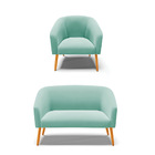 Kit 01 Namoradeira 02 Lugares E 01 Poltrona Stella Suede Azul