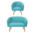 Kit 01 Namoradeira 02 Lugares E 01 Poltrona Stella Suede Azul