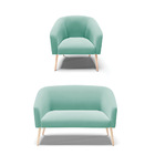 Kit 01 Namoradeira 02 Lugares E 01 Poltrona Stella Suede Azul