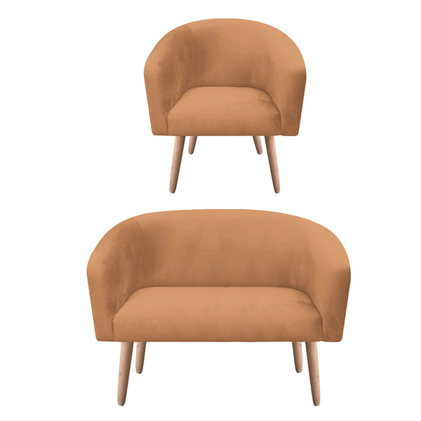 Kit 01 Namoradeira 02 Lugares E 01 Poltrona Stella Suede Cara