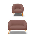 Kit 01 Namoradeira 02 Lugares E 01 Poltrona Stella Veludo Ros