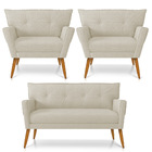 Kit 01 Namoradeira 02 Lugares E 02 Poltronas Anitta Linho Pés