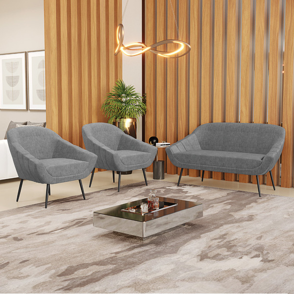 Kit 01 Namoradeira 02 Lugares E 02 Poltronas Giovana Linho Pé