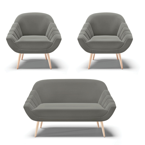 Kit 01 Namoradeira 02 Lugares E 02 Poltronas Giovana Suede Gr