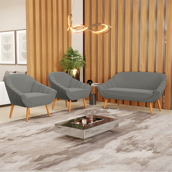 Kit 01 Namoradeira 02 Lugares E 02 Poltronas Giovana Suede Gr