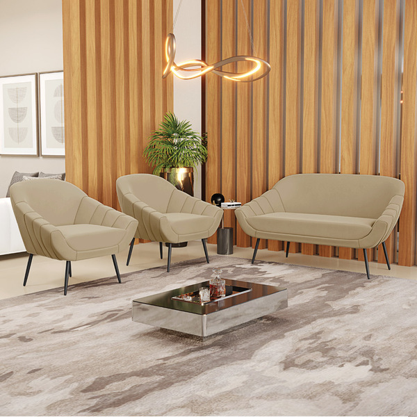 Kit 01 Namoradeira 02 Lugares E 02 Poltronas Giovana Suede Ma