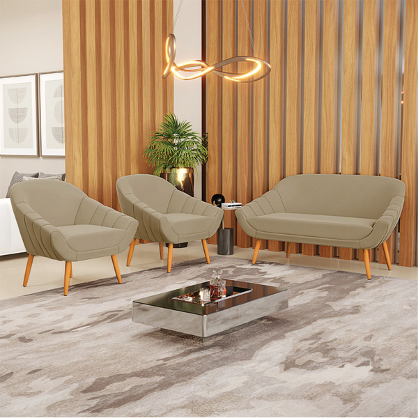 Kit 01 Namoradeira 02 Lugares E 02 Poltronas Giovana Suede Ma