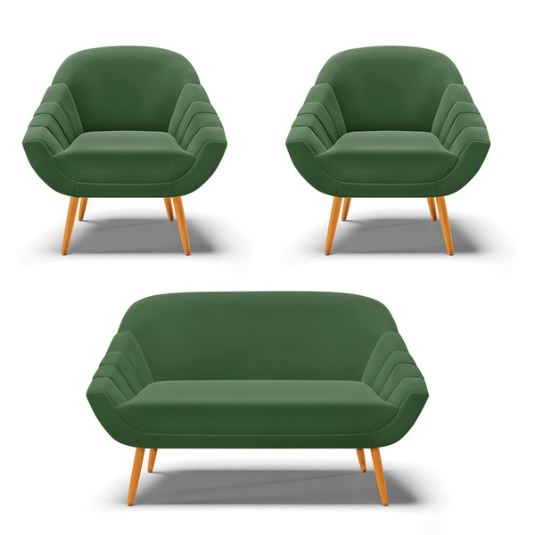 Kit 01 Namoradeira 02 Lugares E 02 Poltronas Giovana Suede Pé