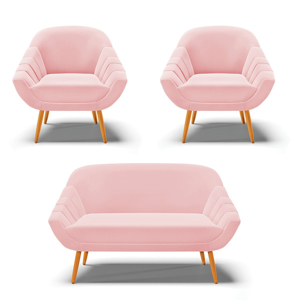 Kit 01 Namoradeira 02 Lugares E 02 Poltronas Giovana Suede Pé