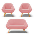 Kit 01 Namoradeira 02 Lugares E 02 Poltronas Giovana Suede Pé