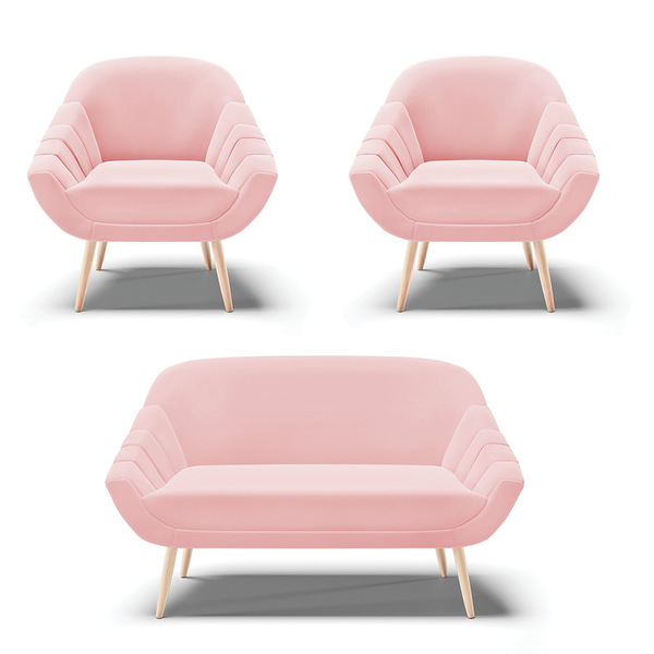 Kit 01 Namoradeira 02 Lugares E 02 Poltronas Giovana Suede Pé