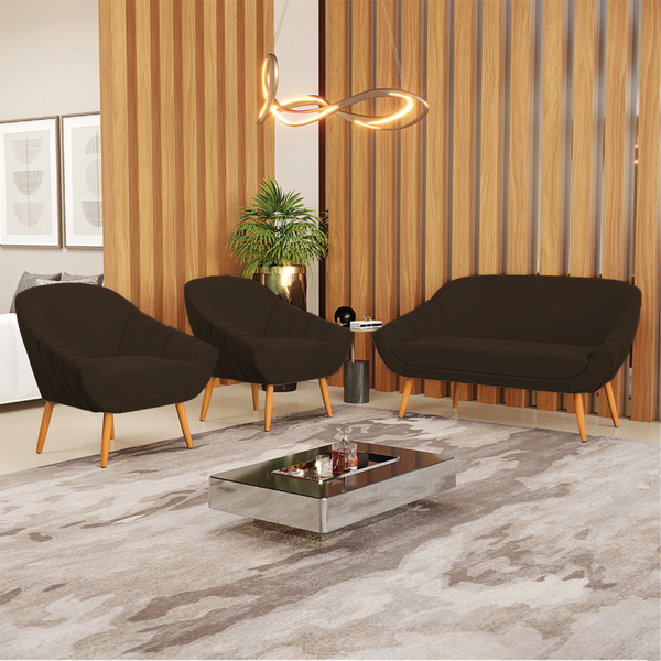 Kit 01 Namoradeira 02 Lugares E 02 Poltronas Giovana Suede Pé