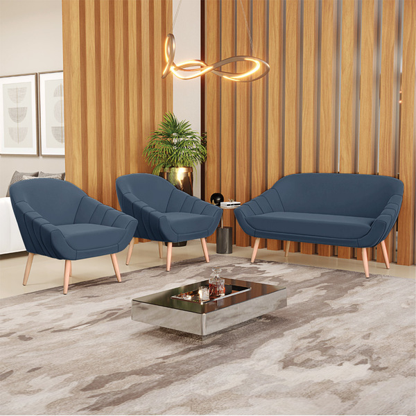 Kit 01 Namoradeira 02 Lugares E 02 Poltronas Giovana Suede Pé