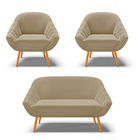 Kit 01 Namoradeira 02 Lugares E 02 Poltronas Giovana Suede Pé