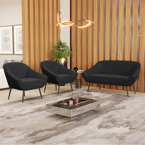 Kit 01 Namoradeira 02 Lugares E 02 Poltronas Giovana Suede Pr