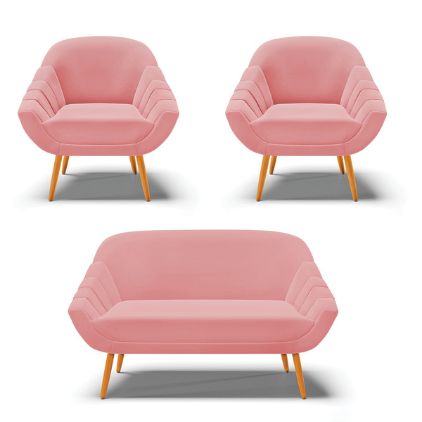 Kit 01 Namoradeira 02 Lugares E 02 Poltronas Giovana Suede Ro